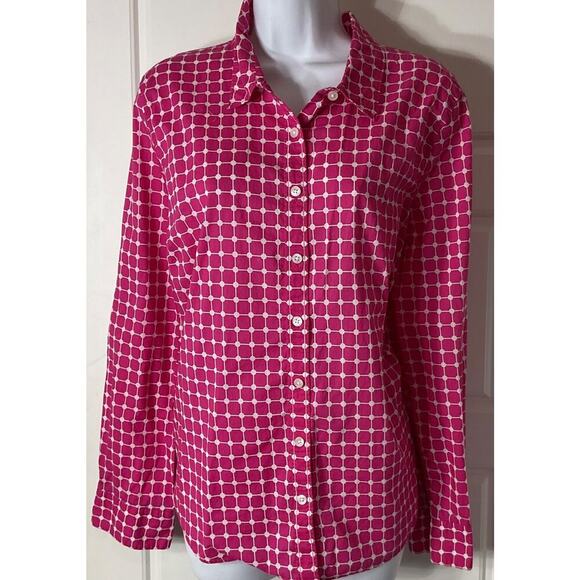 crown & ivy Tops - Crown & Ivy Pink & White Button Front Long Sleeve Cotton Top XL